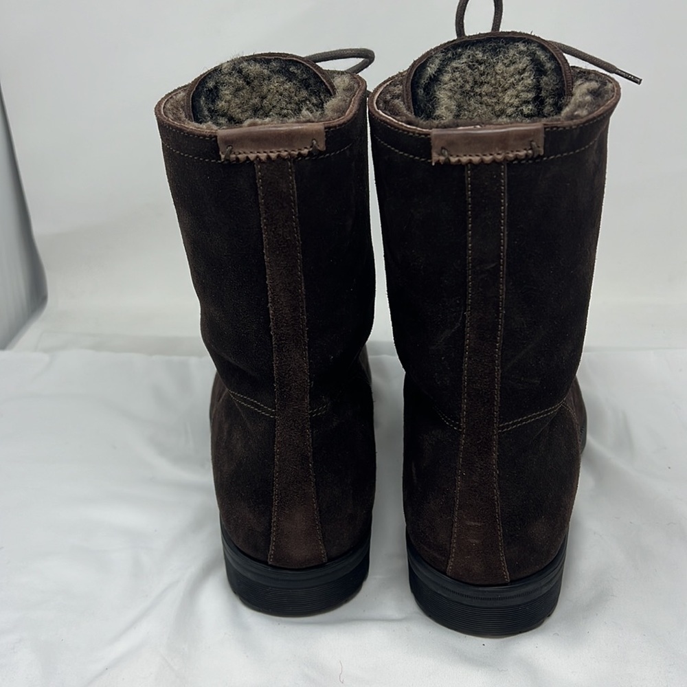 Men’s Sz 9.5 Brown Suede Full Fur Lined Lace Up Lug Boots - Picture 5 of 12